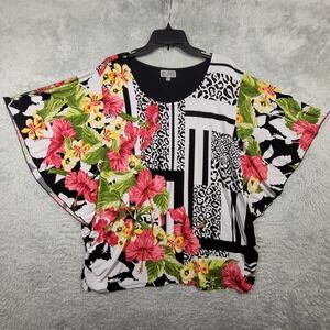 JM Collection Woman 3X Floral Leopard Print Embellished‎ Butterfly Sleeve Top